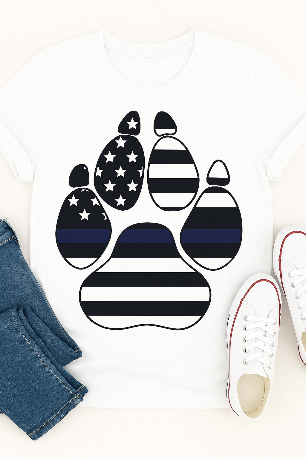 Blue Line Paw Print Tee- Support Our Heroes
