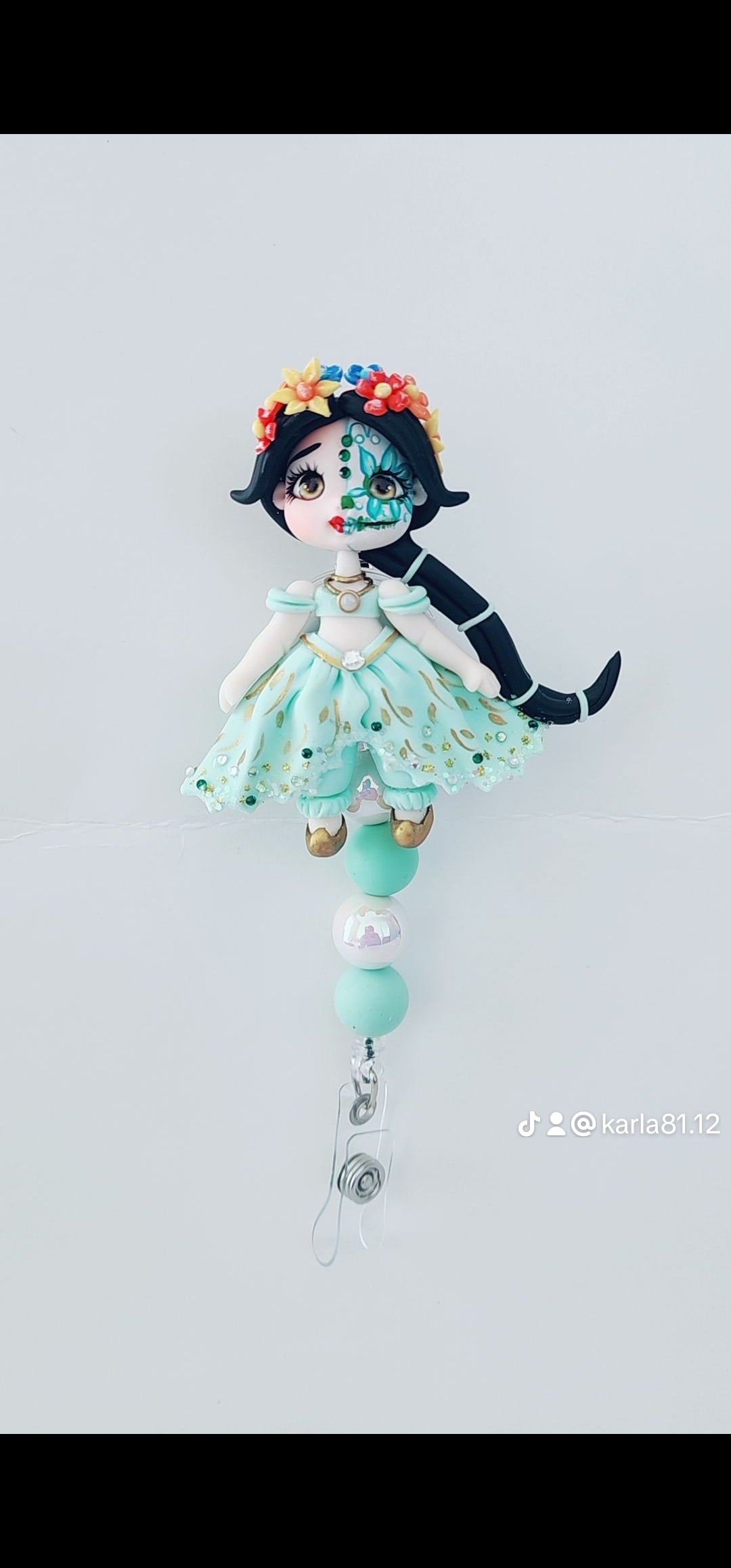 ✨ Enchanted Día de Muertos Princess Badge Reel – Handmade Polymer Clay Reel